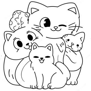 Fluffy Cat And Adorable Kittens Coloring Page 24982-20068