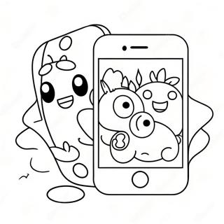 Cute Iphone With Cartoon Characters Coloring Page 25042-20113