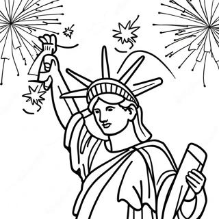 Statue Of Liberty With Sparkling Fireworks Coloring Page 25392-20390