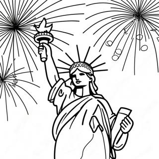 Statue Of Liberty With Sparkling Fireworks Coloring Page 25392-20391