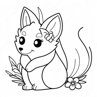 Cute Kitsune With Flowers Coloring Page 25752-20685