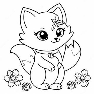 Cute Kitsune With Flowers Coloring Page 25752-20686