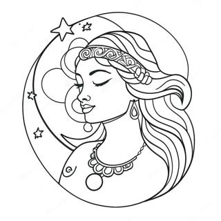 Elegant Moon Goddess In A Starry Sky Coloring Page 25942-20833