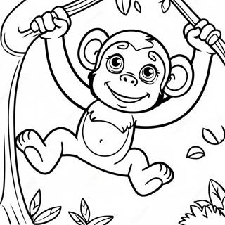 Cute Chimpanzee Swinging In Trees Coloring Page 25952-20841