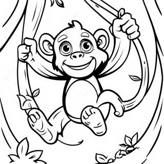 Cute Chimpanzee Swinging In Trees Coloring Page 25952-20842