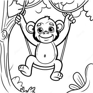 Cute Chimpanzee Swinging In Trees Coloring Page 25952-20843