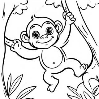 Cute Chimpanzee Swinging In Trees Coloring Page 25952-20844