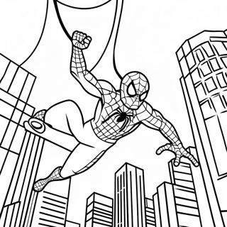 Spider Man Swinging Through City Coloring Page 25972-20861