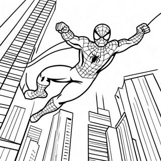 Spider Man Swinging Through City Coloring Page 25972-20864