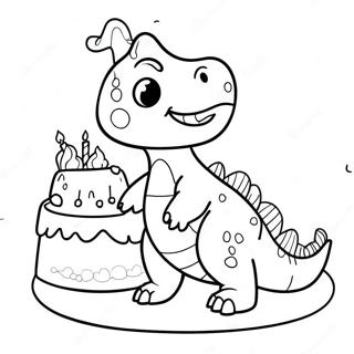 Cute Dinosaur With Birthday Cake Coloring Page 26204-21041