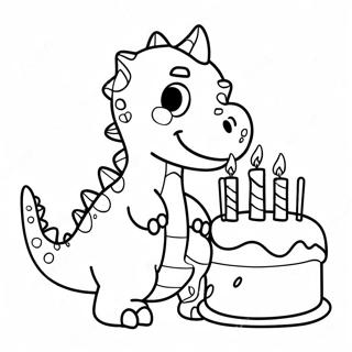 Cute Dinosaur With Birthday Cake Coloring Page 26204-21042