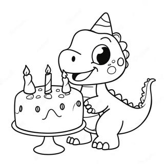 Cute Dinosaur With Birthday Cake Coloring Page 26204-21043