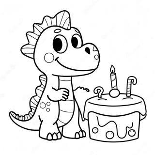 Cute Dinosaur With Birthday Cake Coloring Page 26204-21044