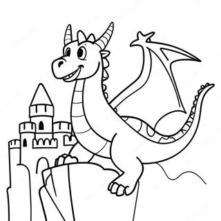 Friendly Dragon Flying Over Castle Coloring Page 26254-21084