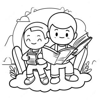 Adventurous Kids Reading Coloring Page 26264-21085