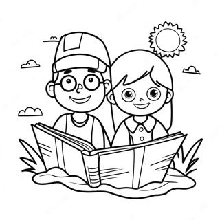 Adventurous Kids Reading Coloring Page 26264-21086