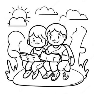 Adventurous Kids Reading Coloring Page 26264-21087