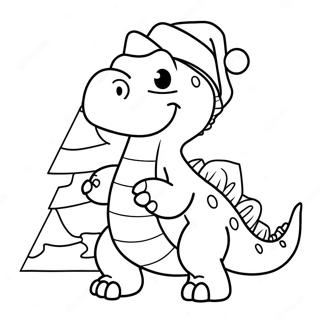 Festive Dinosaur With Santa Hat Coloring Page 2632-2147