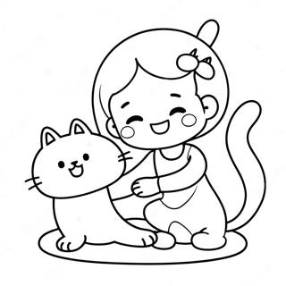 Cute Girl Playing With Cat Coloring Page 26544-21310