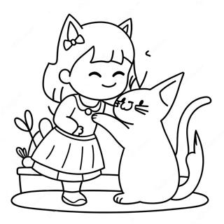 Cute Girl Playing With Cat Coloring Page 26544-21312