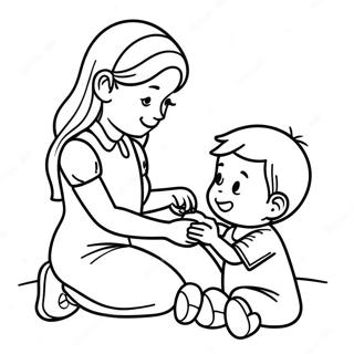 Big Sister Helping Little Brother Coloring Page 26593-21347