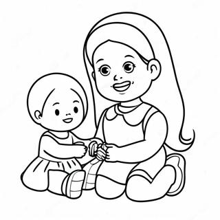 Big Sister Playing With Dolls Coloring Page 26594-21352