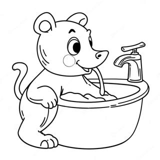 Cute Animal Hand Washing Coloring Page 26714-21458