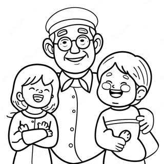 Joyful Grandpa With Grandchildren Coloring Page 26994-21669