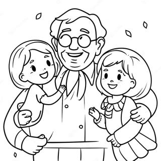 Joyful Grandpa With Grandchildren Coloring Page 26994-21670