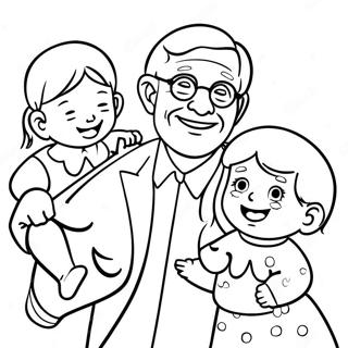 Joyful Grandpa With Grandchildren Coloring Page 26994-21671