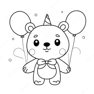 Cute Kawaii Bear With Balloons Coloring Page 27074-21729