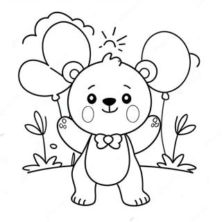 Cute Kawaii Bear With Balloons Coloring Page 27074-21730