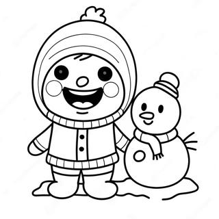 Happy Eskimo With A Snowman Coloring Page 27434-22008