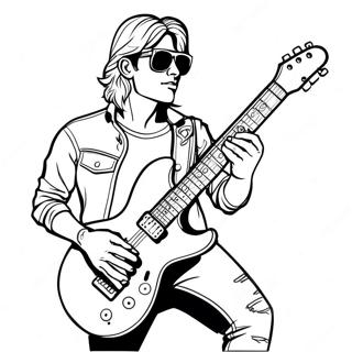 Cool Rockstar With Electric Guitar Coloring Page 27624-22151