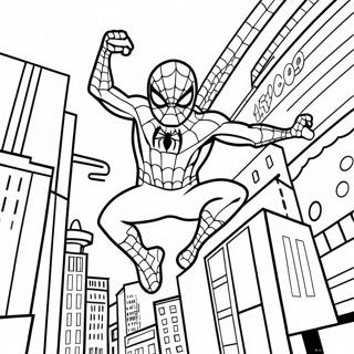 Spider Man Swinging Through City Coloring Page 27694-22206