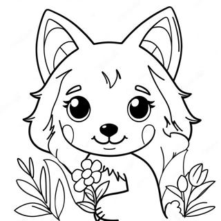 Cute Wolf Girl With Flowers Coloring Page 27754-22249