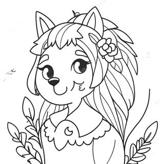 Cute Wolf Girl With Flowers Coloring Page 27754-22252