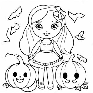 Cute Halloween Barbie With Pumpkins Coloring Page 27884-22350