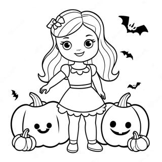 Cute Halloween Barbie With Pumpkins Coloring Page 27884-22352