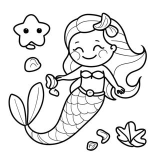 Adorable Mermaid With Seashells Coloring Page 28264-22654