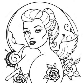 Vintage Tattoo Pin Up Coloring Page 28394-22764