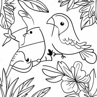 Colorful Tropical Birds Among Flowers Coloring Page 28684-22989