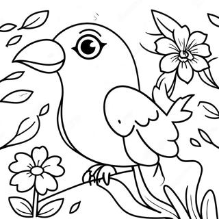 Colorful Tropical Birds Among Flowers Coloring Page 28684-22990