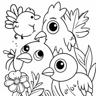 Colorful Tropical Birds Among Flowers Coloring Page 28684-22992