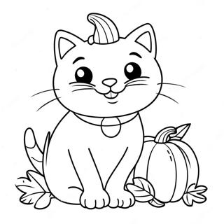 Cute Thanksgiving Cat With Pumpkin Coloring Page 28774-23061