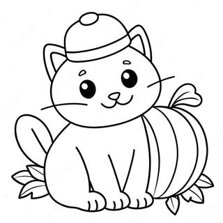 Cute Thanksgiving Cat With Pumpkin Coloring Page 28774-23062