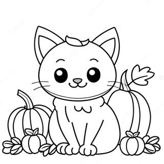 Cute Thanksgiving Cat With Pumpkin Coloring Page 28774-23063