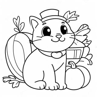 Cute Thanksgiving Cat With Pumpkin Coloring Page 28774-23064