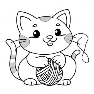 Playful Cartoon Cat Playing With Yarn Coloring Page 2907-2365