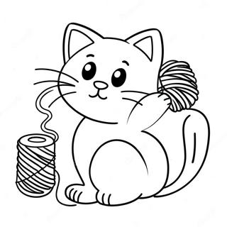 Playful Cartoon Cat Playing With Yarn Coloring Page 2907-2366